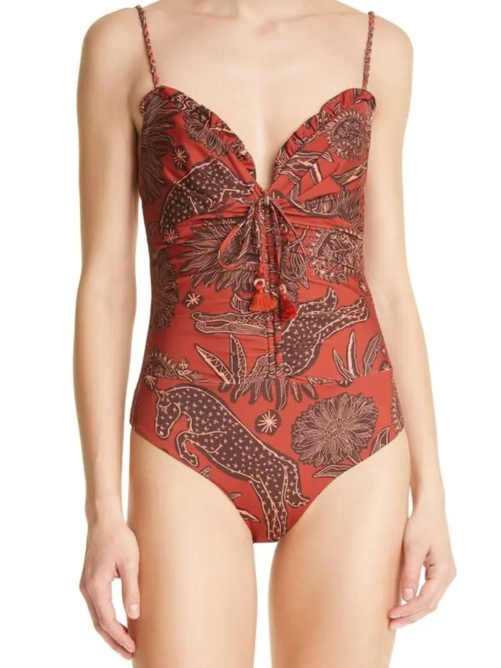Johanna Ortiz before sunshine ruched one piece swimsuit red chocolate size small